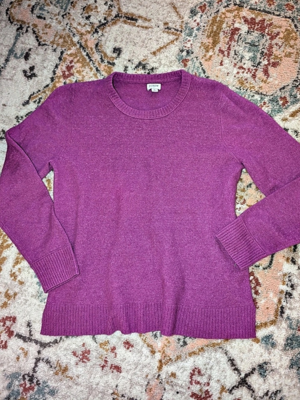 J.Crew Womens L Crewneck Sweater in Extra-Soft Yarn Purple Pullover Stretchy